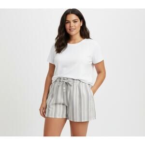 Torrid NWT Linen‎ High Rise Shorts Plus 3X Taupe Stripe Paperbag Waist Linen